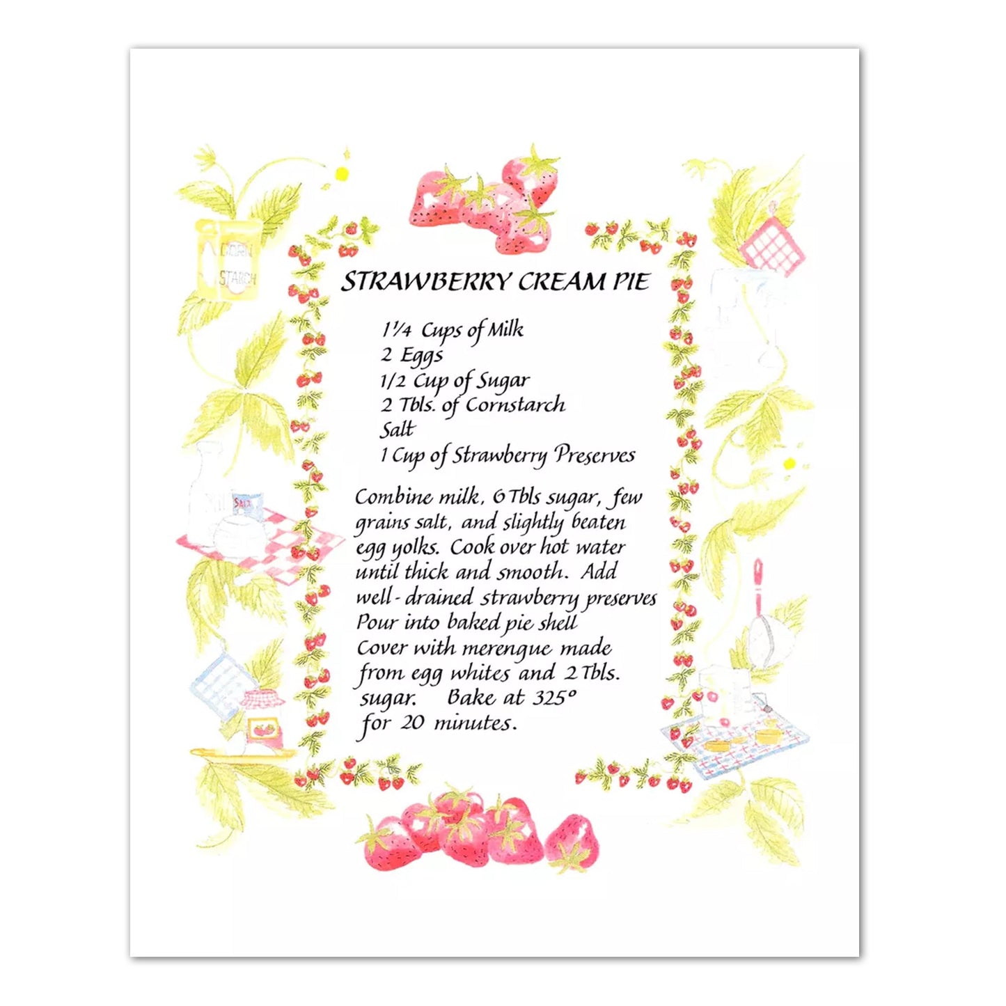 Strawberry Cream Pie Recipe Wall Picture 8x10 Art Print