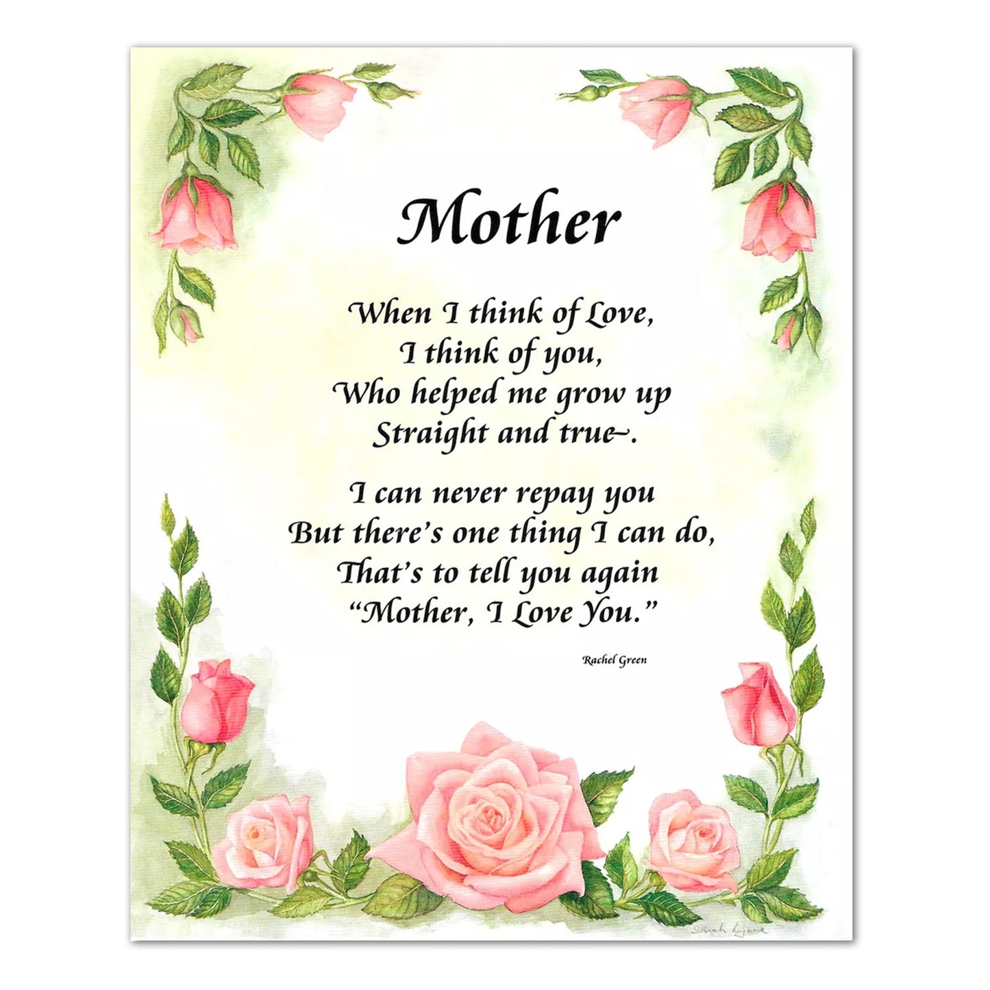 Mother I Love You Poem Roses #3 Wall Picture 8x10 Art Print