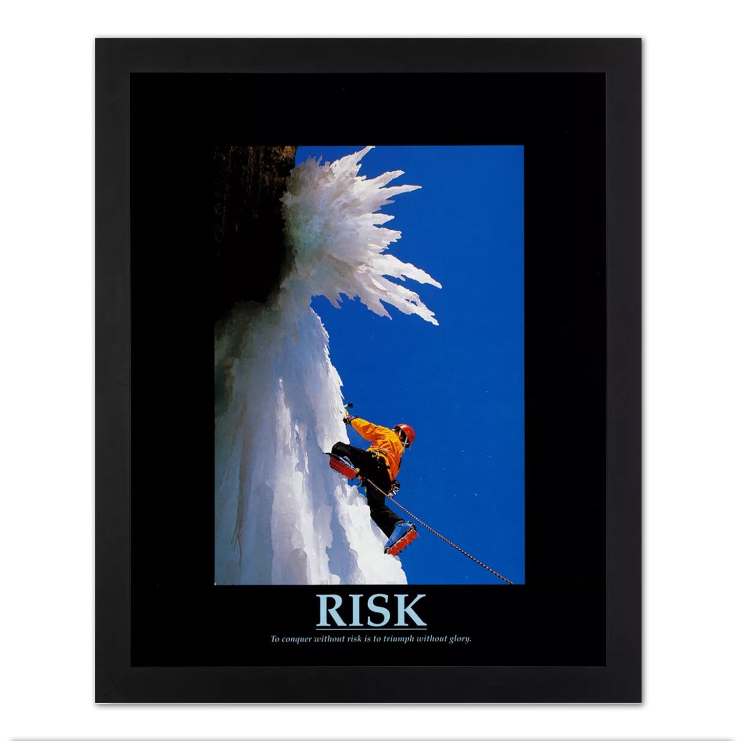 RISK Motivational Ice Climbing Wall Picture Black Framed Art Print
