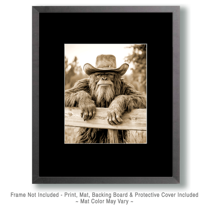 Cowboy Bigfoot Hanging Out - Bigfoot Art Prints – 8″x10″ Artwork in 11″x14″ Mat