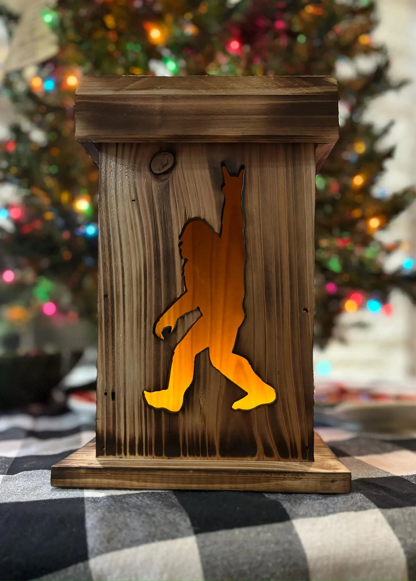 Rustic Bigfoot Wooden Lantern | Handcrafted Sasquatch Décor