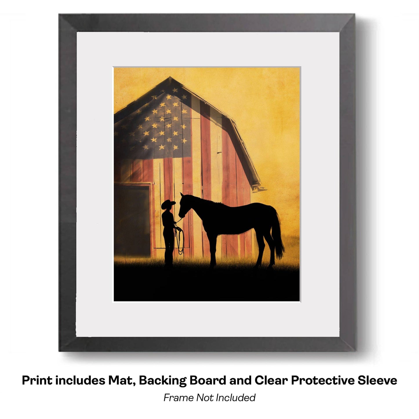 American Life- Cowboy Carrying Flag - Americana Country Life Art Prints - 8"x10" Artwork for 11"x14" Frame