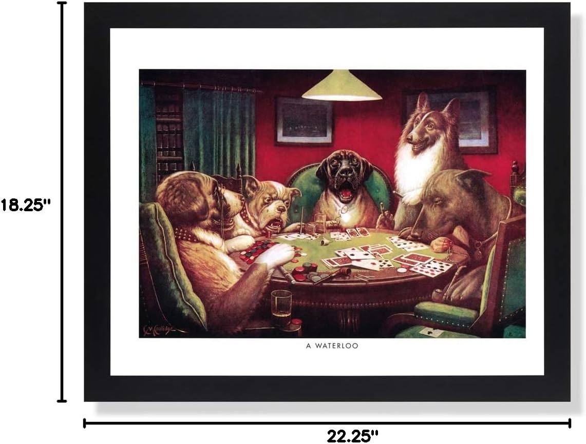 Dogs Playing Poker #5 A Waterloo Man CAVE Art Print 16x20 Black Fame + Glass (Waterloo)