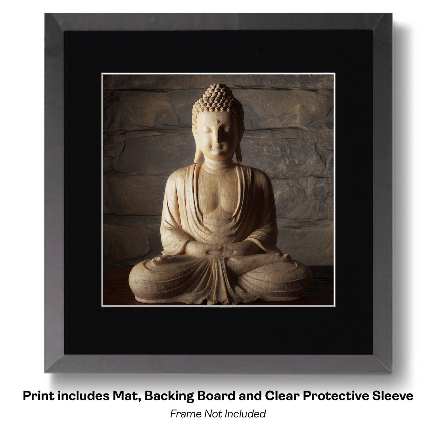 Buddha Mural - Zen Art for Meditation Home Decor Wall Art Prints – 8″x10″ Artwork – 11″x14″ Beveled Mat