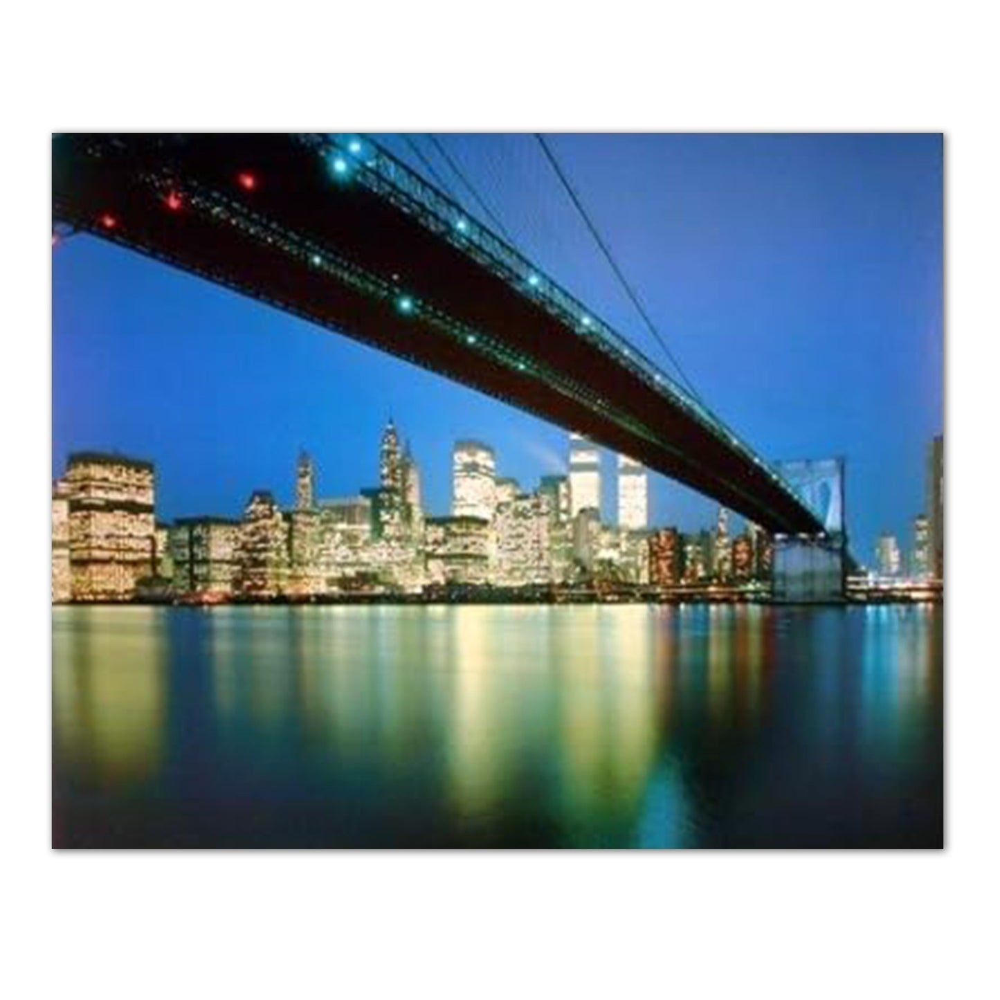 New York City Skyline at Night & Twin Towers Bridge Photo Art Print 16x20
