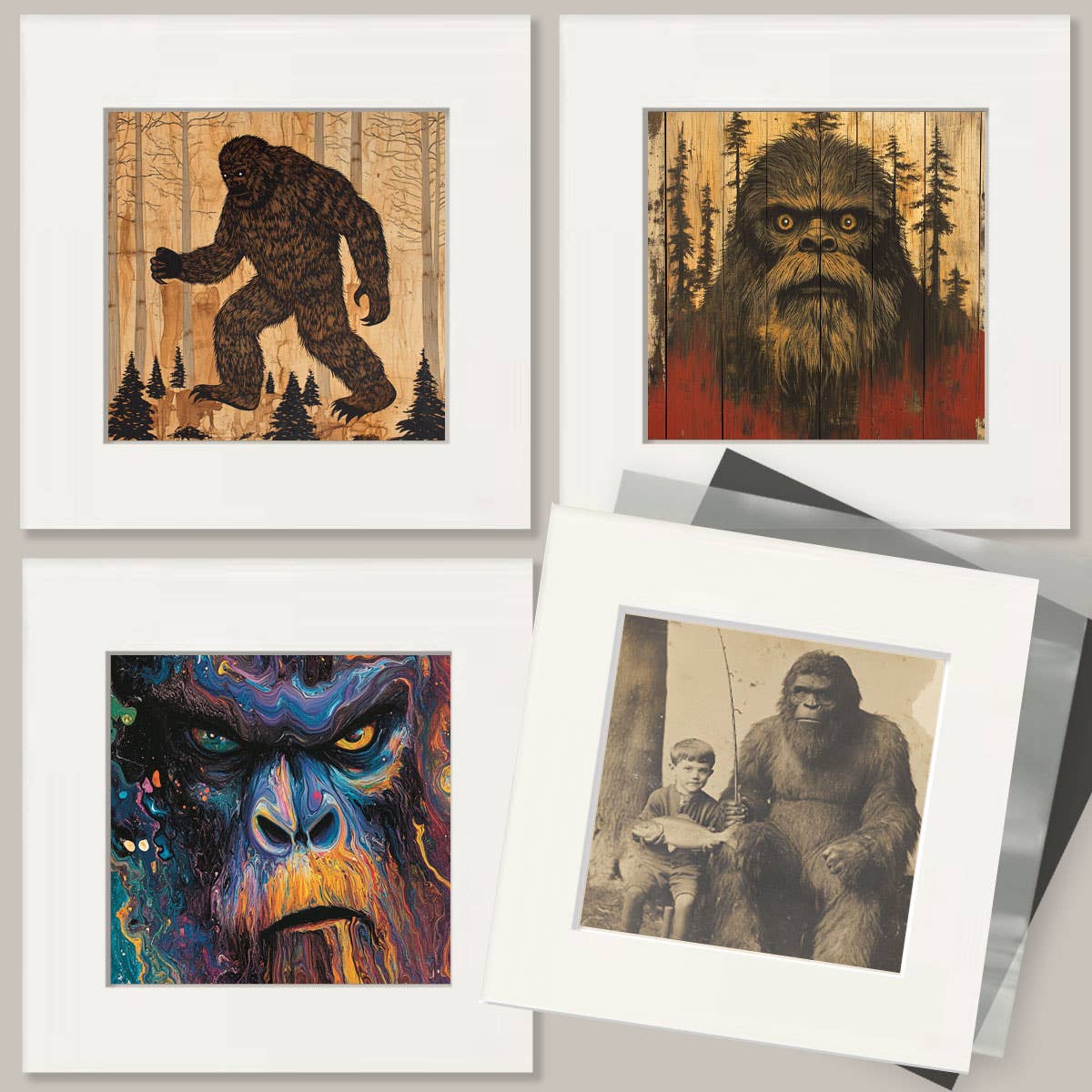 Cowboy Bigfoot Hanging Out - Bigfoot Art Prints – 8″x10″ Artwork in 11″x14″ Mat