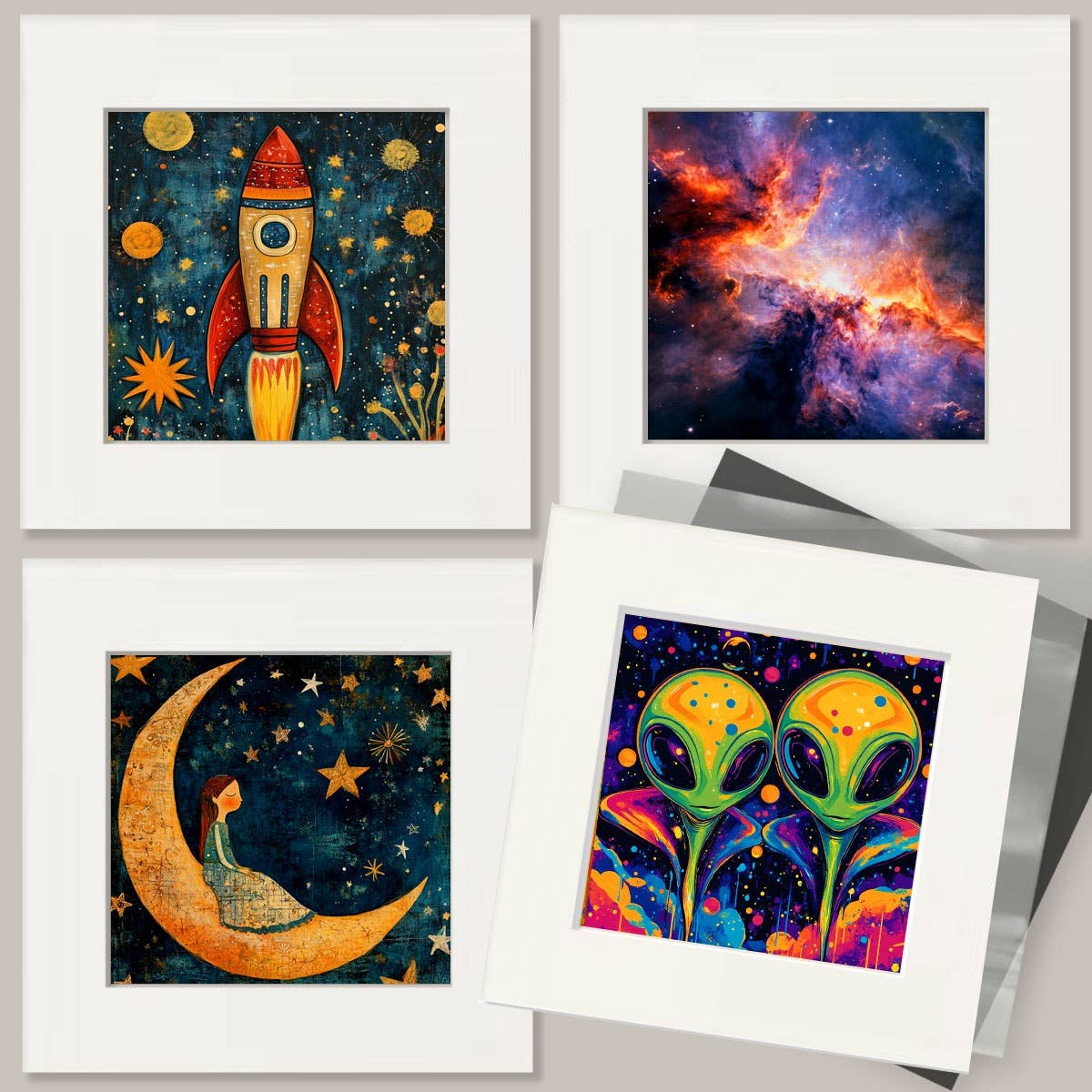 Alien in a Bathtub - Aliens, Spaceships Outer-Space Wall Art Prints – 8″x10″ Artwork for 11″x14″ Frame