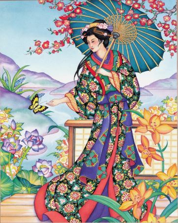 16x20 - Japanese Girl Woman Butterfly Asian Decor Art Print - with FRAME OPTIONS