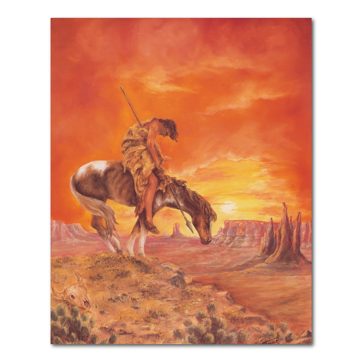 End Of The Trail Native American on Horse Edge of Cliff in Blazing Desert Art Print 16x20"