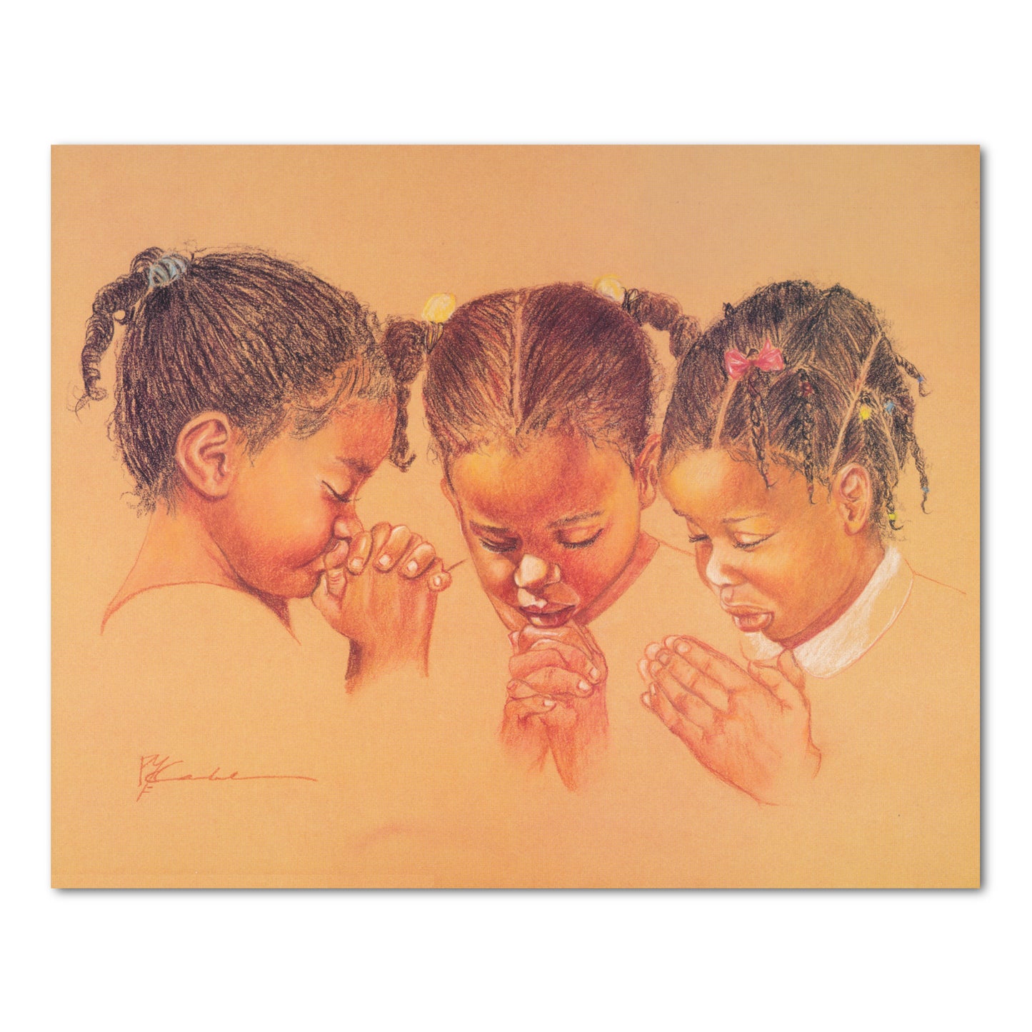 Three African American Girls Praying Jesus Christ Religious Wall Art Print 16 x 20"