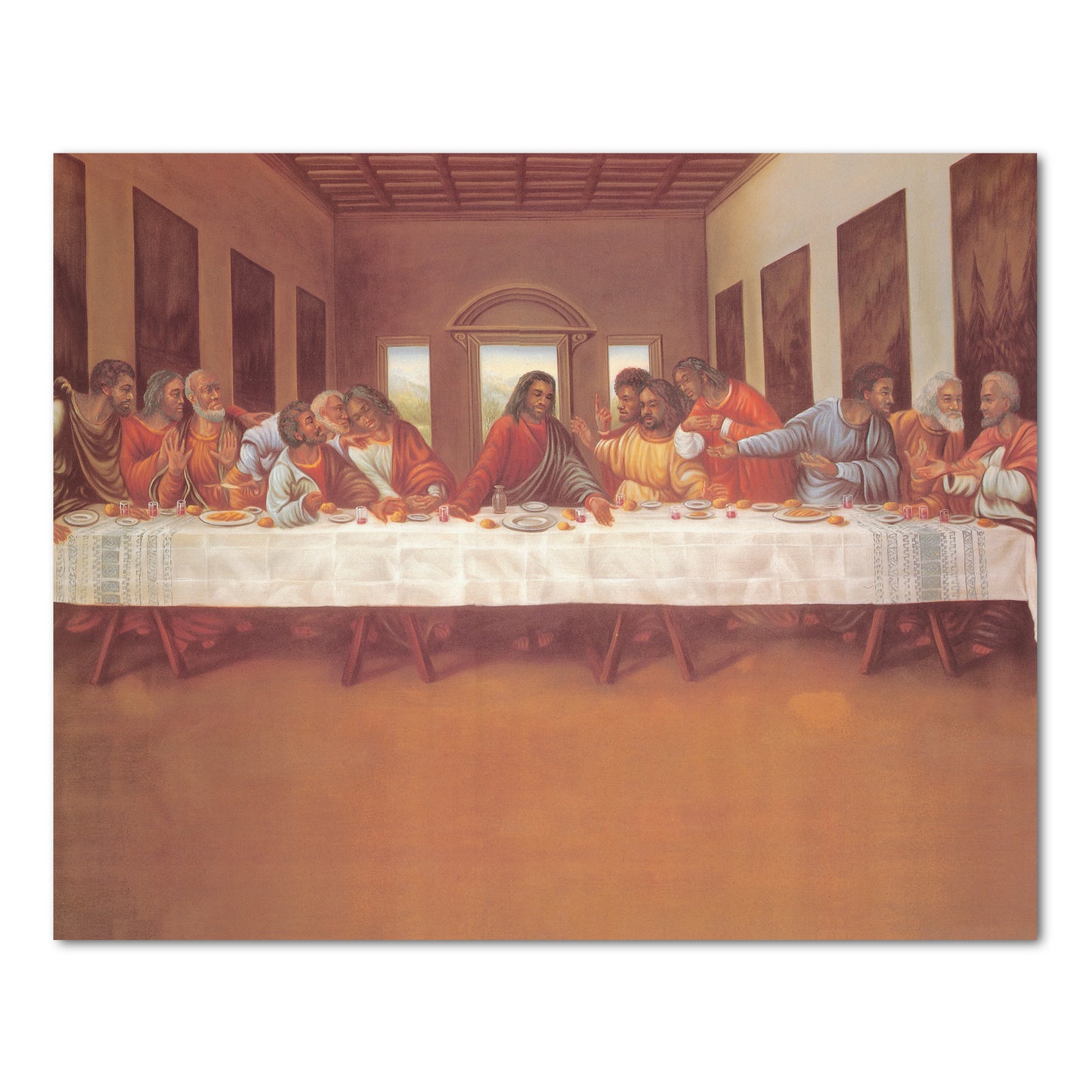 Black African American Lord Jesus & Disciples Last Supper Religious Wall Picture Art Print 16x20