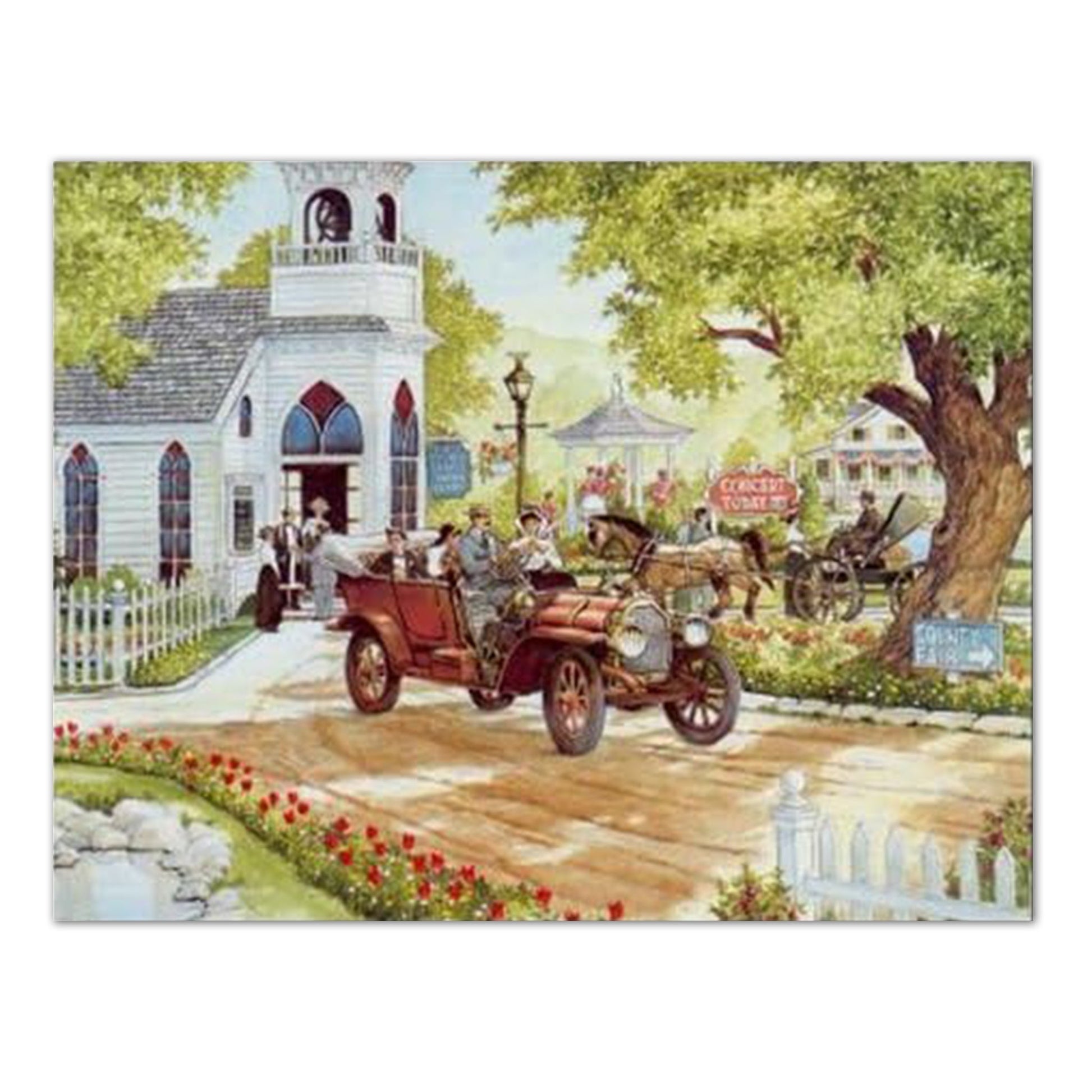 Country Church Flower Car Folk Landscape Wall Picture 16x20 Art Print