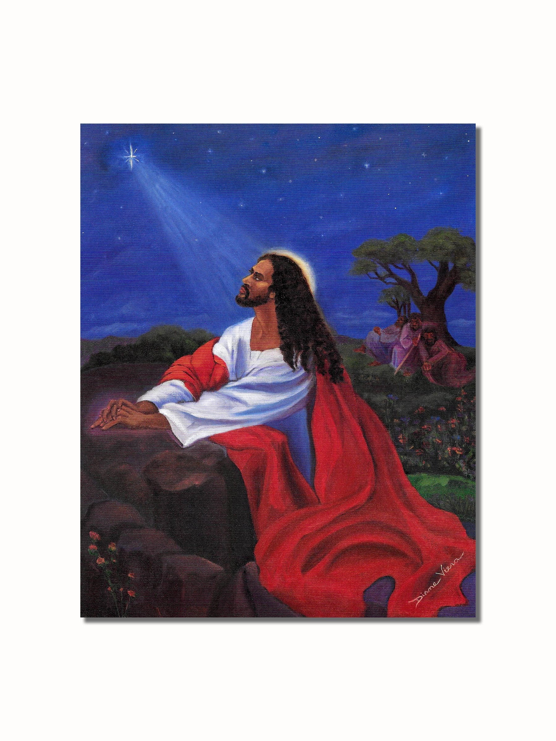 African American Black Jesus Praying at Gethsemane Rock Wall Picture 8x10 Art Print