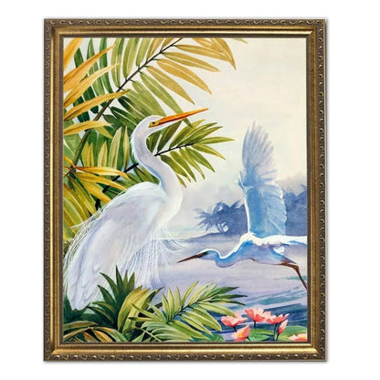 Egret Bird Tropical Lake Beach Wildlife Landscape Gold Framed 8x10 Art Print