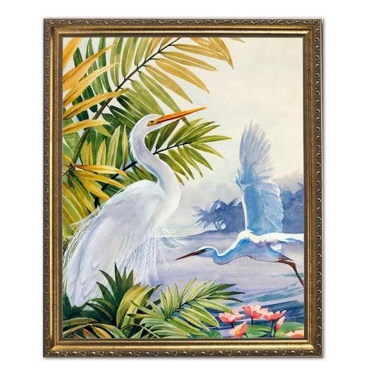 Egret Bird Tropical Lake Beach Wildlife Landscape Gold Framed 8x10 Art Print