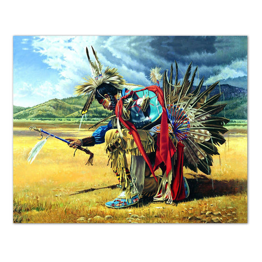 Native American Indian Rain Dancer On Prairie Wall Art Print 16 x 20"