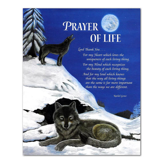 Prayer of Life Wolves in Snow Howling at Moon Wall Picture 8x10 Art Print