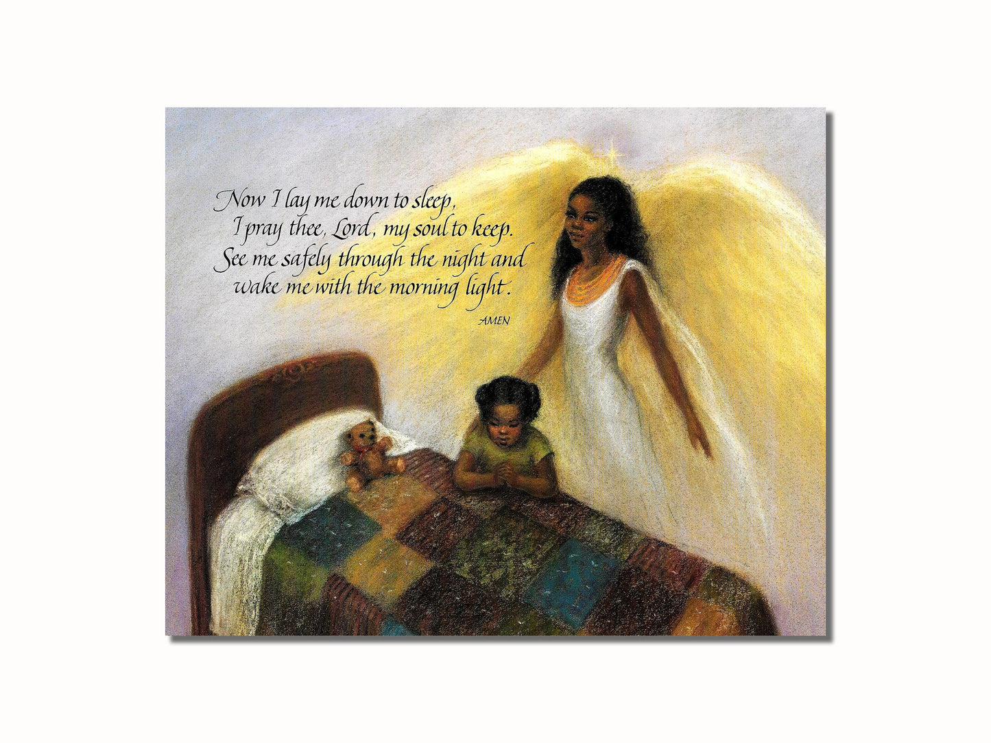 African American Black Guardian Angel Girl Praying Lord's Prayer Wall Picture 8x10 Art Print