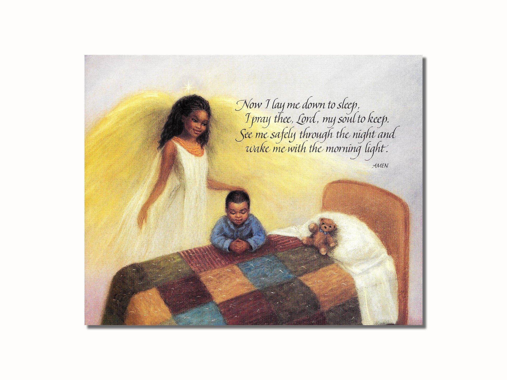 African American Black Guardian Angel Boy Praying Lord's Prayer Wall Picture 8x10 Art Print