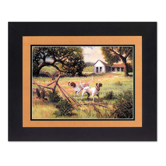 Pointer Dogs Hunting Quail Birds Cabin Lodge Picture Framed 8x10 Art Print (Black)