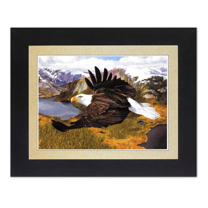 American Bald Eagle in Flight over Mountains Black Framed 8x10 Art Print