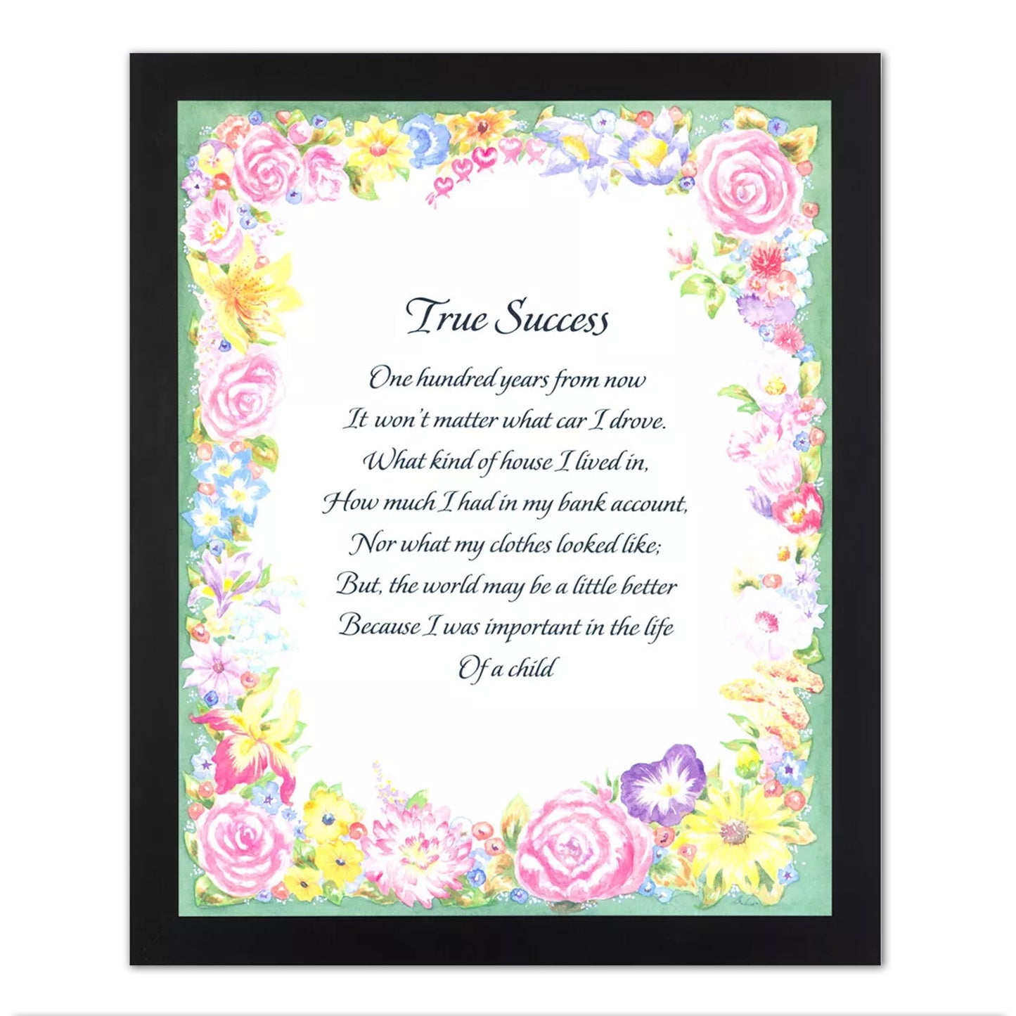 Motivational True Success Poem Wall Picture Black Framed Art Print