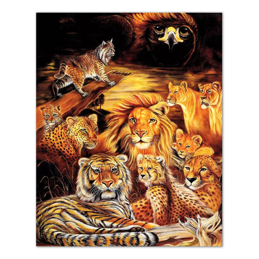 Big Cat Collage Tiger Lion Cheetah Leopard Lynx Wall Picture 8x10 Art Print