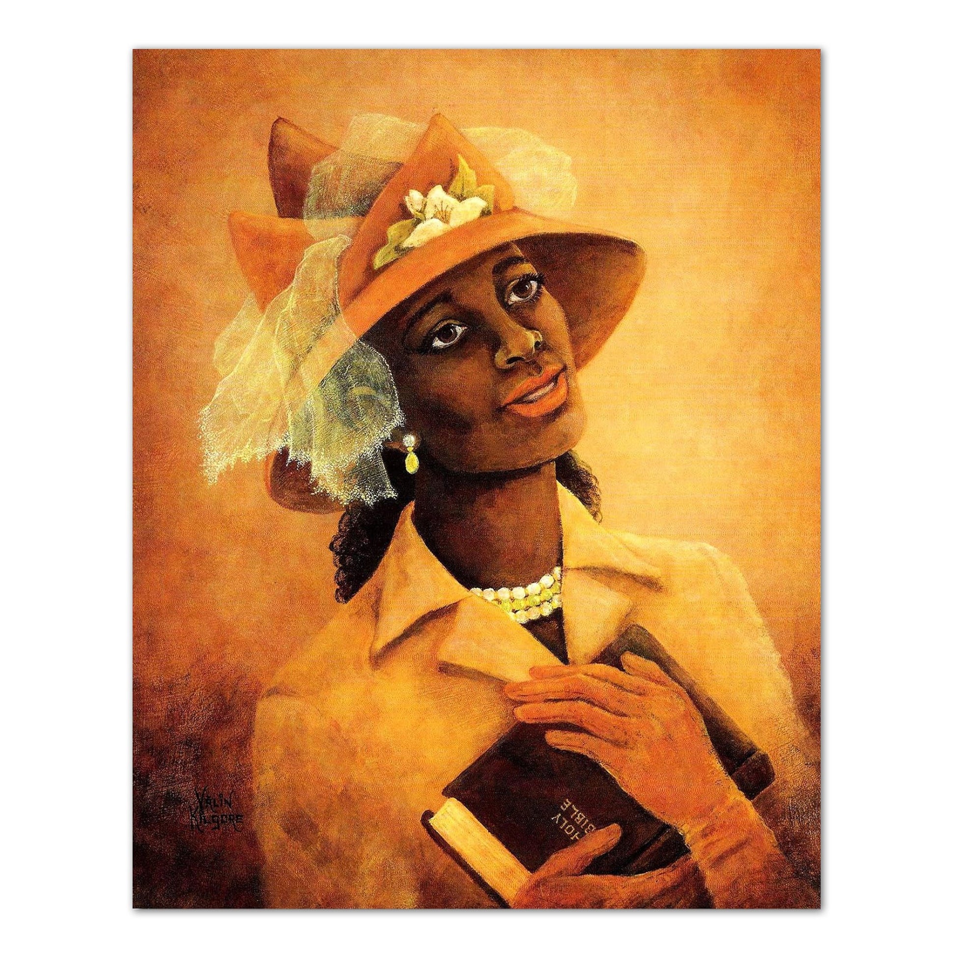 African American Black Woman Flower Hat Church Praying Bible #1 Wall Picture 8x10 Art Print