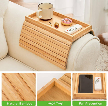 Bamboo Couch Cup Holder Arm Tray for Snack and Phone
