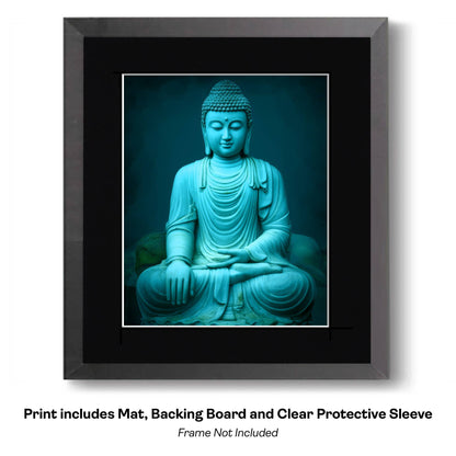 Buddha Mural - Zen Art for Meditation Home Decor Wall Art Prints – 8″x10″ Artwork – 11″x14″ Beveled Mat