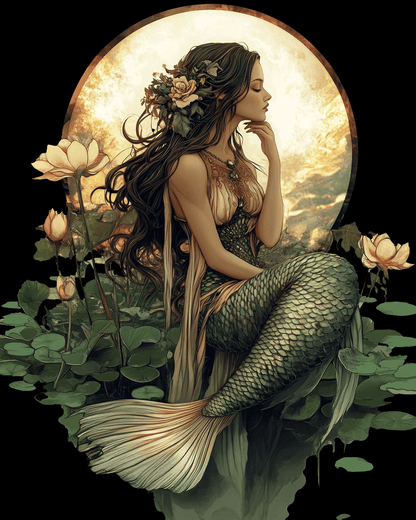 Midnight Mermaid - Wall Art Print - Ocean Seaside Beachcore - 8"x10" Artwork - 11"x14" Matte