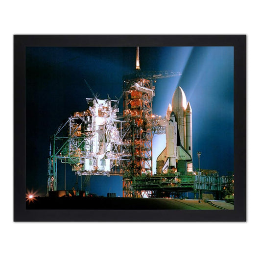 NASA Space Shuttle Night Photo Picture Black Framed Art Print