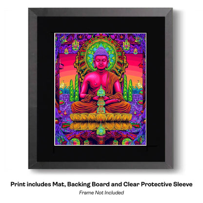 Buddha Mural - Zen Art for Meditation Home Decor Wall Art Prints – 8″x10″ Artwork – 11″x14″ Beveled Mat