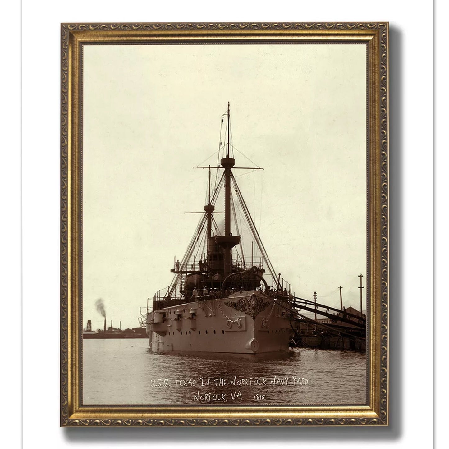 USS Texas Ship Navy Yard 1896 Wall Picture Gold Framed Art Print