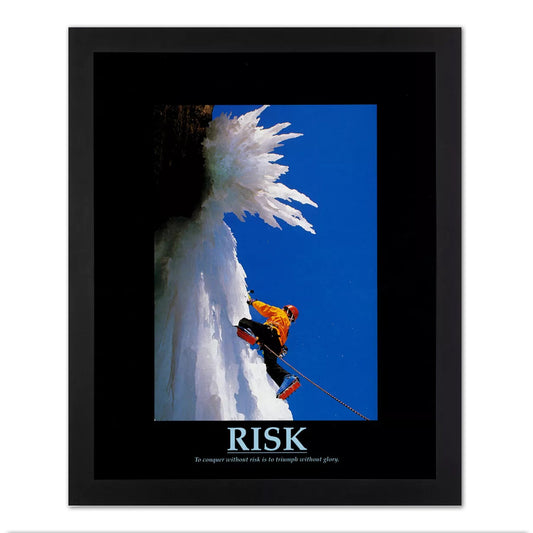 RISK Motivational Ice Climbing Wall Picture Black Framed Art Print