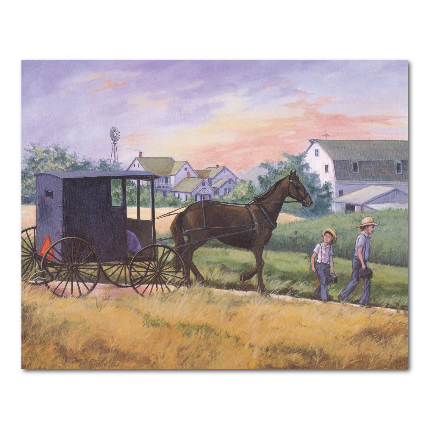 Amish Country Landscape with Horse Buggy Windmill Farmers Art Print 16x20"