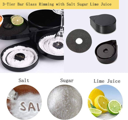 Tier Bar Glass Rimmer Bamboo Wood Sugar Salt Box with Sponge