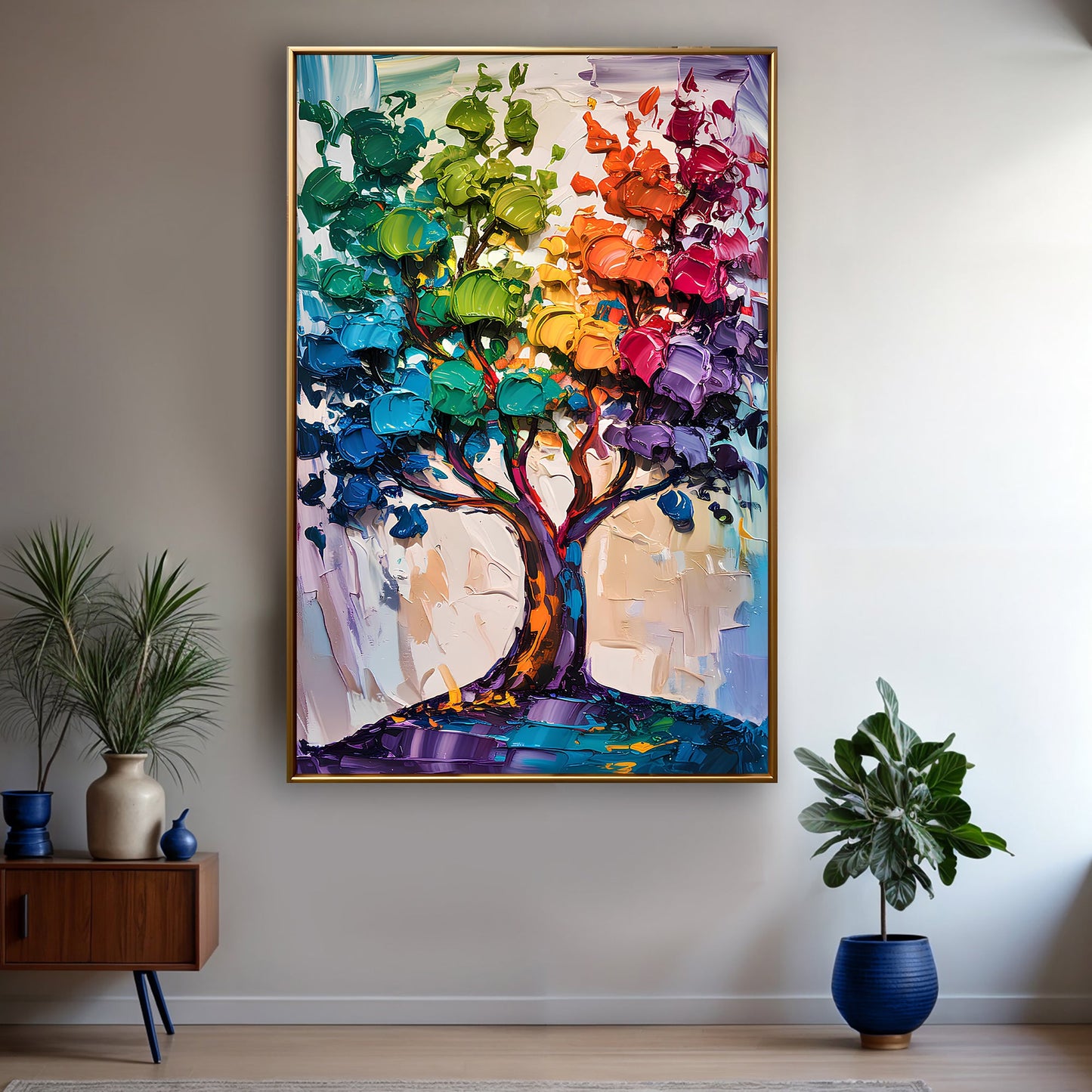Rainbow Tree Wall Art - Abstract Canvas Print With Bright Ink, Ready To Hang