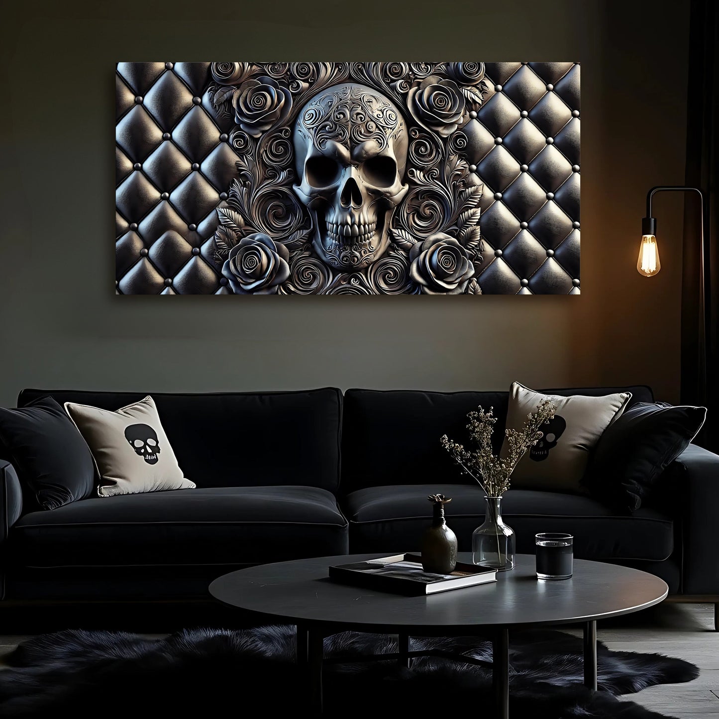 3D Rose Skull Art - Personalized Canvas Wall Art | Ready To Hang Floral Skull Painting