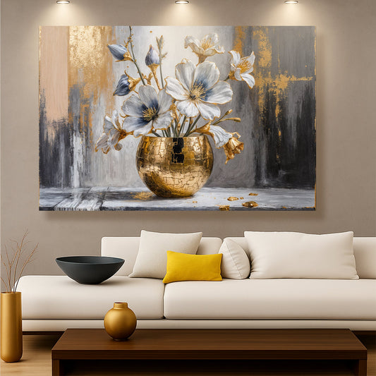 Gold Abstract Wall Art – Magnolia Canvas Print | Modern Floral Wall Decor