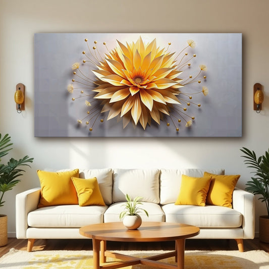 Minimalist Wall Art - Golden Dandelion Abstract Canvas Print | Ready to Hang