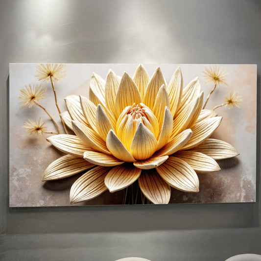 Minimalist Wall Art | Golden Lotus Abstract Canvas Art - Ready to Hang