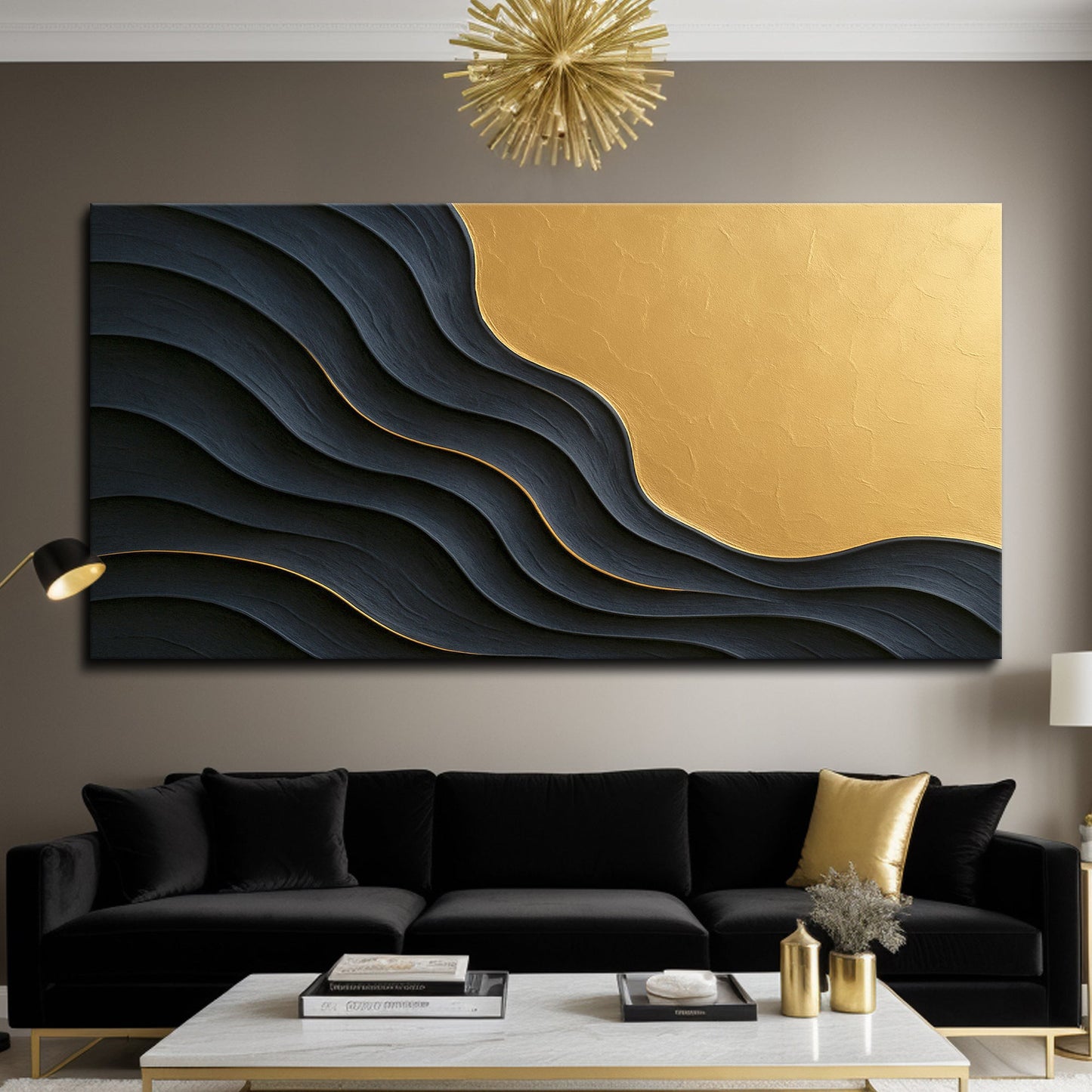 Black Gold Canvas Art - Minimalist Abstract XII | Ready to Hang Modern Wall Decor