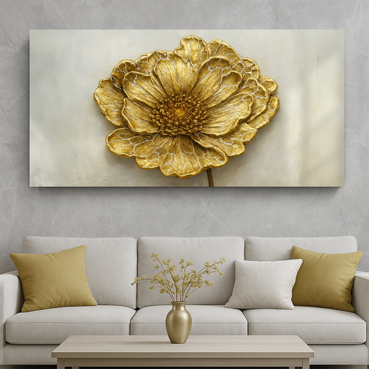 Minimalist Wall Art – Golden Dandelion Abstract Canvas Print | Ready to Hang