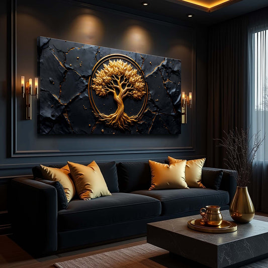 Golden Grove Wall Art – Premium Canvas Print With 3D Effect & Gold Tone