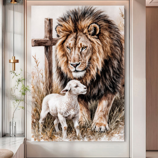 Faith Wall Art - Lion And Sheep Canvas | Personalized Religious Wall Decor