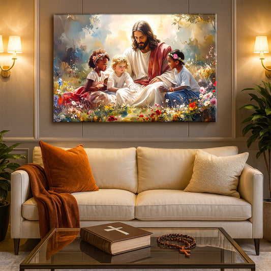 Jesus Faith Wall Art – Jesus With Children Canvas | Personalized Religious Sign
