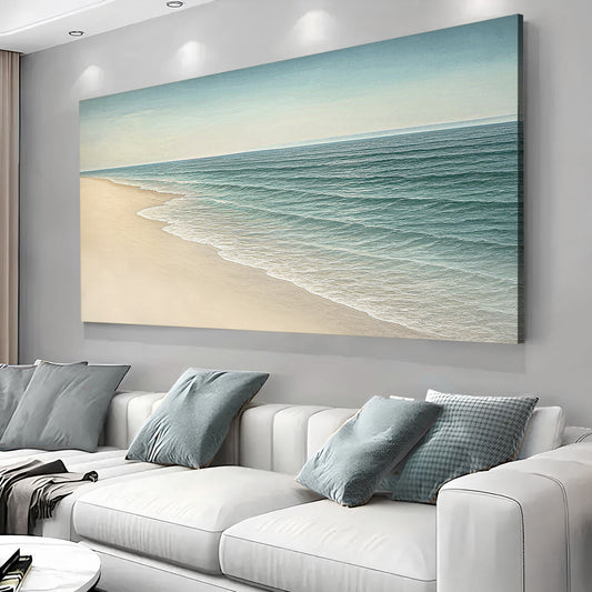 Coastal Wall Art - Beach Shoreline Canvas with Bright Ink Print | Ready to Hang
