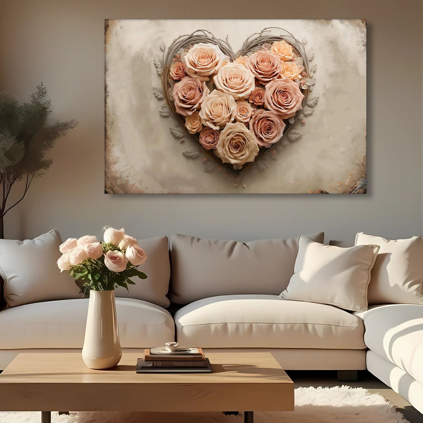 3D Floral Wall Art - Personalized Heart Canvas Decor With Bright Ink Print