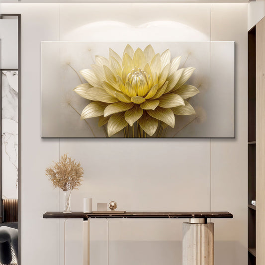 Minimalist Wall Art – Golden Lotus Abstract Canvas Art Print, Ready to Hang